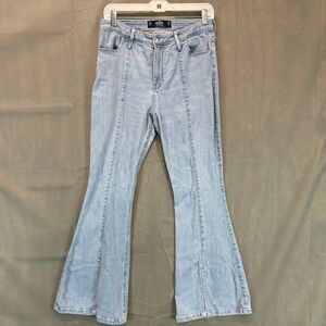 Hollister High-Rise Flare Jeans Women 11s W30 L29 Light Blue Soft Bell Bottoms